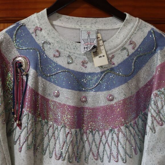 K.W.B.L Los Angels Handpainted Western Vintage Sweatshirt Concho Fringe Splatter - Picture 3 of 16